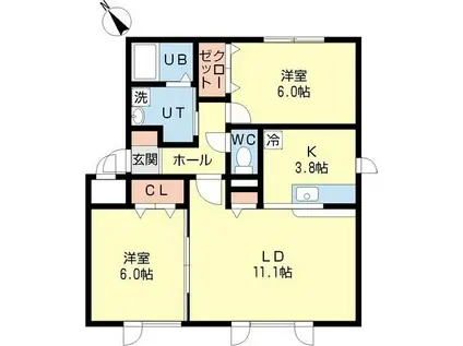 SGハイツ月寒II(2LDK/1階)の間取り写真