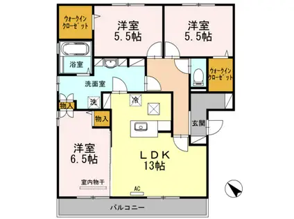 ファミーユ スクエアー A棟(3LDK/1階)の間取り写真