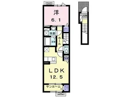 JR奥羽本線 米沢駅 徒歩42分 2階建 新築(1LDK/2階)の間取り写真