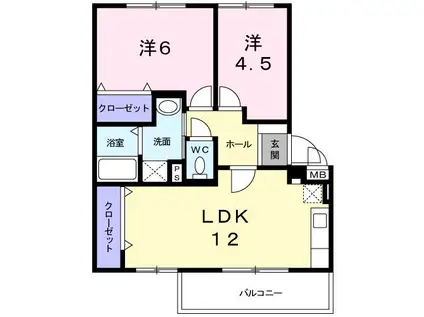 リヴィエール宮本II(2LDK/2階)の間取り写真