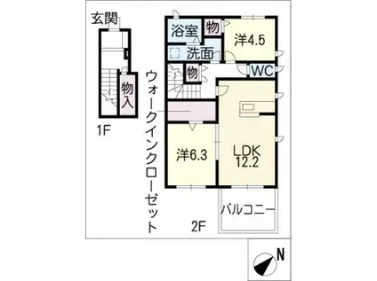 コンフォート引山南B棟(2LDK/2階)の間取り写真
