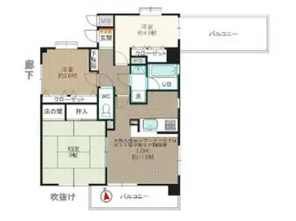 ライオンズシティ田無(3LDK/9階)の間取り写真