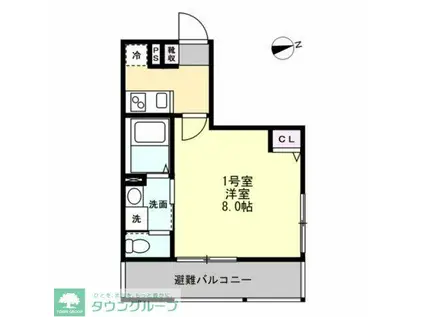 ベイルームヒルズ三ツ境(1K/1階)の間取り写真