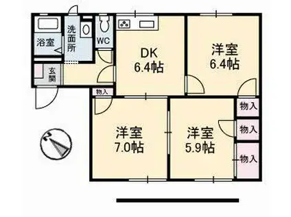 グレース22E棟(3DK/1階)の間取り写真