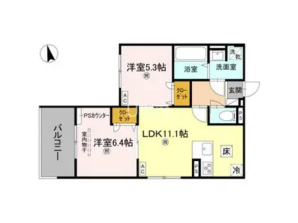 D-ROOM伏見駅前(2LDK/1階)の間取り写真
