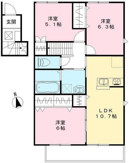 ユアメゾン益野 A(3LDK/2階)の間取り写真