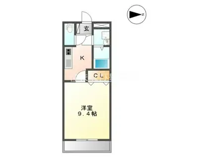 ヴィラシフォンII(1K/1階)の間取り写真