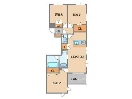 ヴィラ ルミエールII(3LDK/3階)の間取り写真