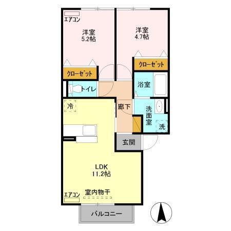 グラマードマレ B(2LDK/2階)の間取り写真