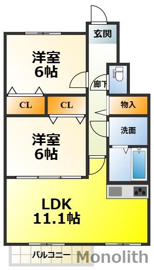 アーバン新家(2LDK/1階)の間取り写真