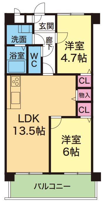 YKハイツ宮の上(2LDK/4階)の間取り写真