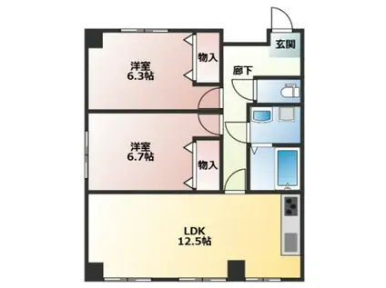 第三エイトビル(2LDK/2階)の間取り写真