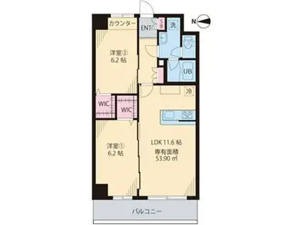 コルザKII(2LDK/6階)の間取り写真