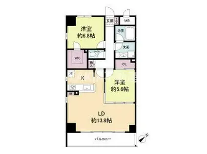 レシディア玉造(2LDK/11階)の間取り写真