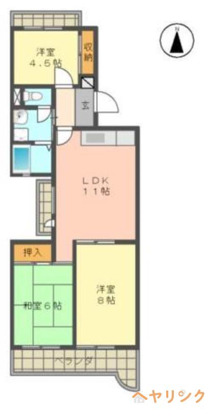アーバンドエル猪高台(3LDK/3階)の間取り写真