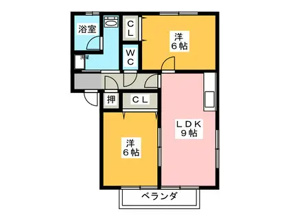 メゾンイナホB(2DK/1階)の間取り写真