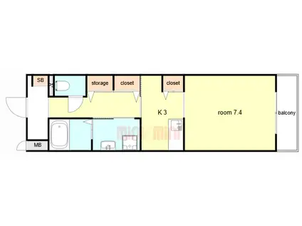 アンソレイユI(1K/2階)の間取り写真