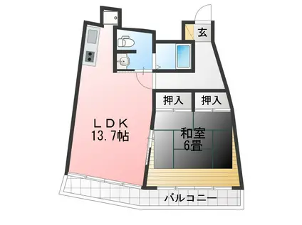リーベ石堂(1LDK/9階)の間取り写真