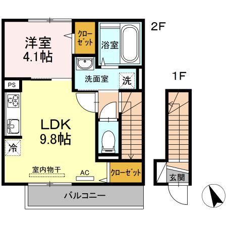 フォボス東浜(1LDK/2階)の間取り写真