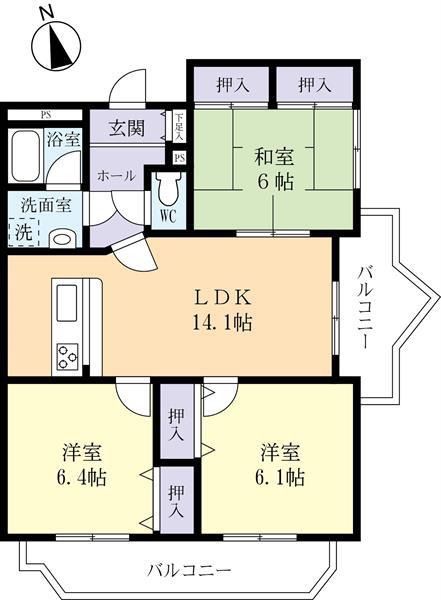 キャトルセゾン・フロール(3LDK/5階)の間取り写真
