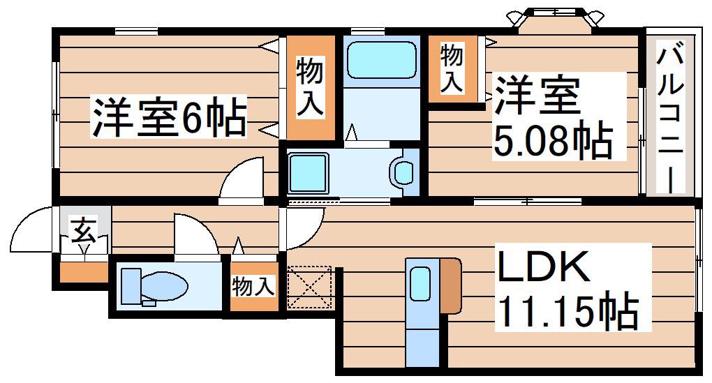 ソレアードS(2LDK/1階)の間取り写真