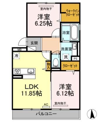 GLORIOUS K(2LDK/2階)の間取り写真