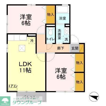 ウィルビューB(2LDK/1階)の間取り写真