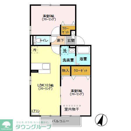 アドラーブルI(2LDK/2階)の間取り写真