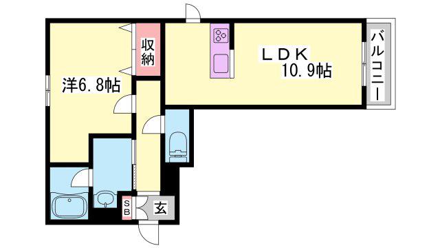 エスポワール木梨(1LDK/2階)の間取り写真