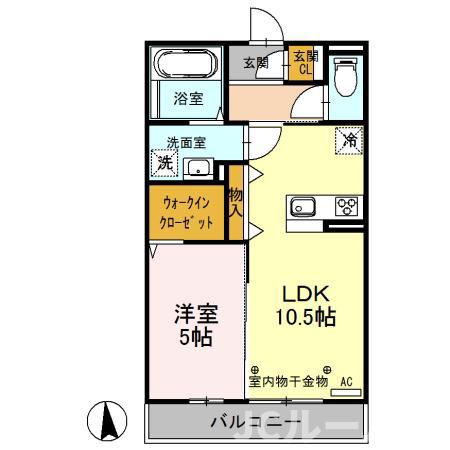 グランディール A棟(1LDK/2階)の間取り写真