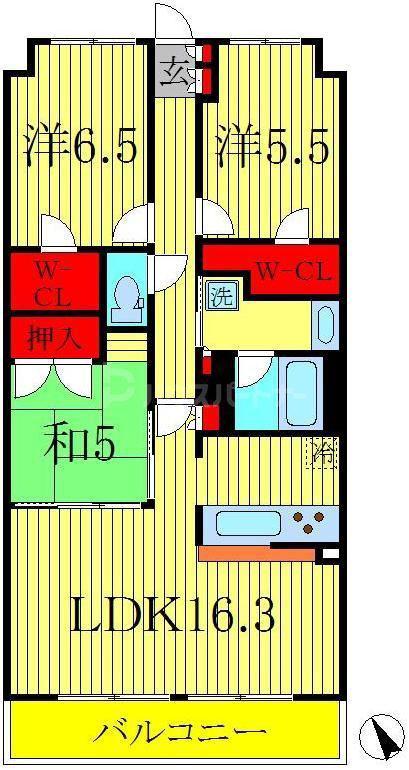 クレストフォルム柏サウスウイング(3LDK/1階)の間取り写真