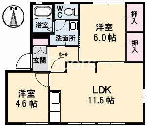 ディアス中島田(2LDK/1階)の間取り写真
