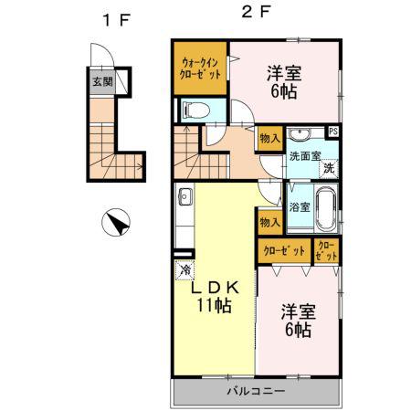 フローラ(2LDK/2階)の間取り写真