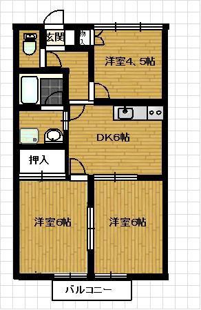 ウエストハイツA棟(3DK/1階)の間取り写真