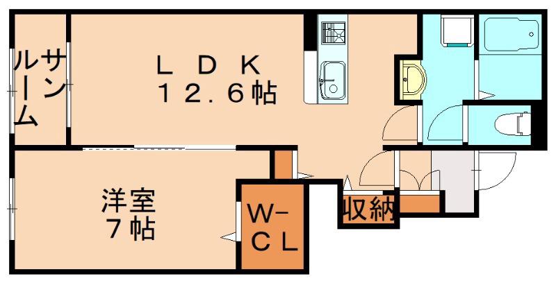ブルックサイドあさぎり(1LDK/1階)の間取り写真