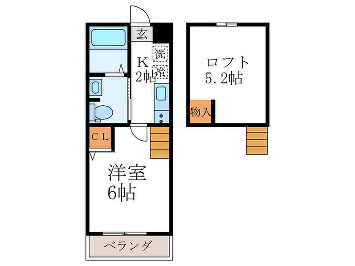 ロフティ下長者町(1K/2階)の間取り写真