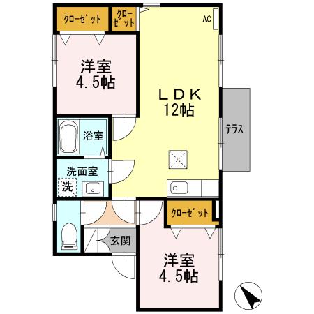 レークハイツちぼり(2LDK/1階)の間取り写真