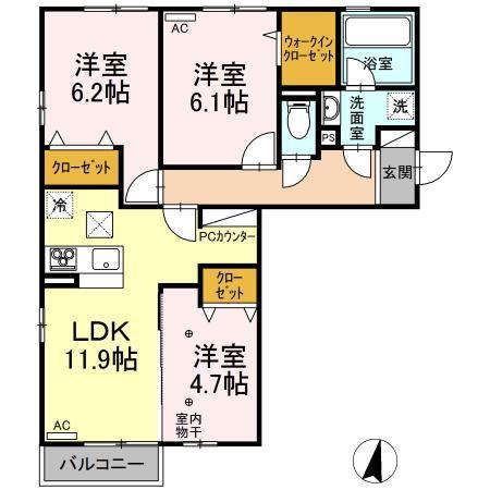 カーサ アル ソーレ(3LDK/1階)の間取り写真