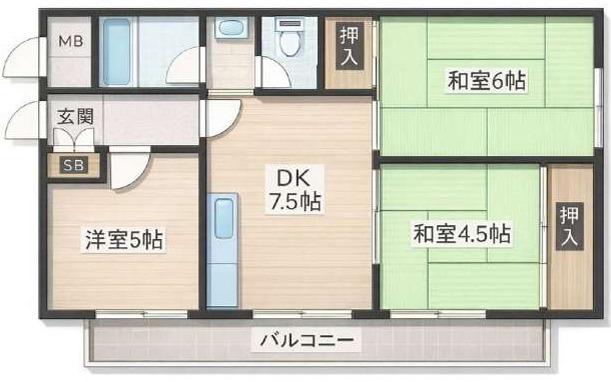 大一マンション(3DK/3階)の間取り写真