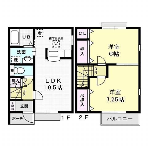 グラスドミール I(2LDK/1階)の間取り写真