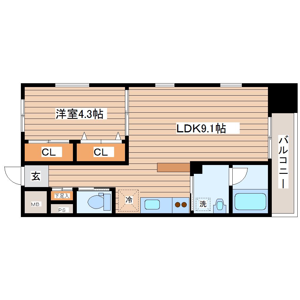 ヴィアーレ木ノ下二丁目(1LDK/8階)の間取り写真