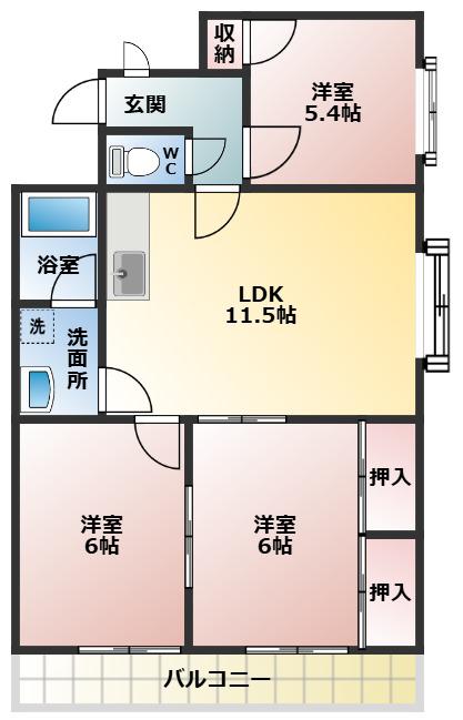 シャンピアマンション(3LDK/2階)の間取り写真