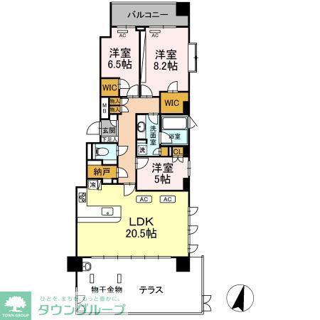 パークシティ成城 Fコート(3SLDK/1階)の間取り写真