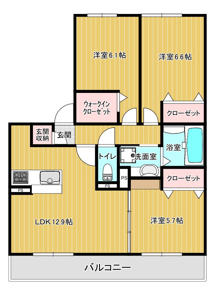 パークヴィラ楠II棟(3LDK/1階)の間取り写真