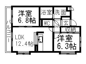ベルモンドB(2LDK/1階)の間取り写真