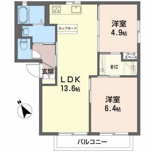 シャーメゾン・レーヴ叶 D棟(2LDK/1階)の間取り写真