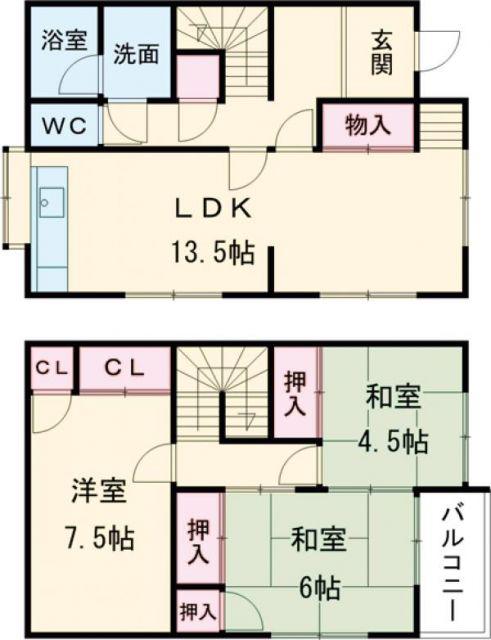 メゾネット松東(3LDK/1階)の間取り写真
