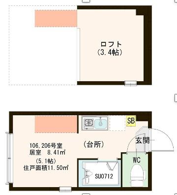 ハーモニーテラス栄町III(ワンルーム/2階)の間取り写真