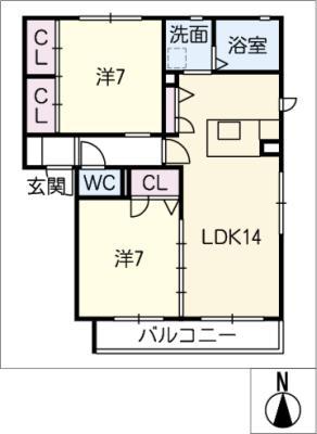 シャーメゾンAYU B(2LDK/1階)の間取り写真