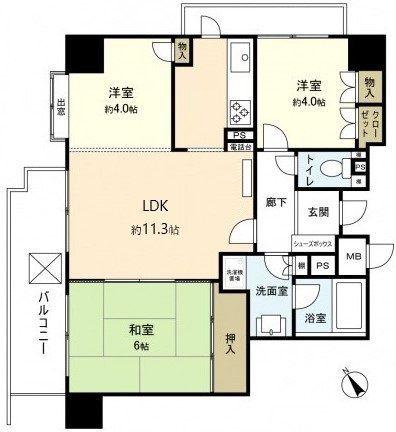 城南通パークマンション(3LDK/2階)の間取り写真
